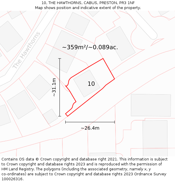 10, THE HAWTHORNS, CABUS, PRESTON, PR3 1NF: Plot and title map