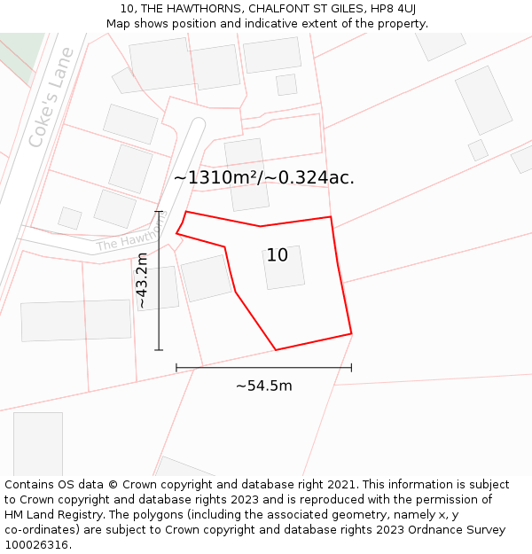 10, THE HAWTHORNS, CHALFONT ST GILES, HP8 4UJ: Plot and title map