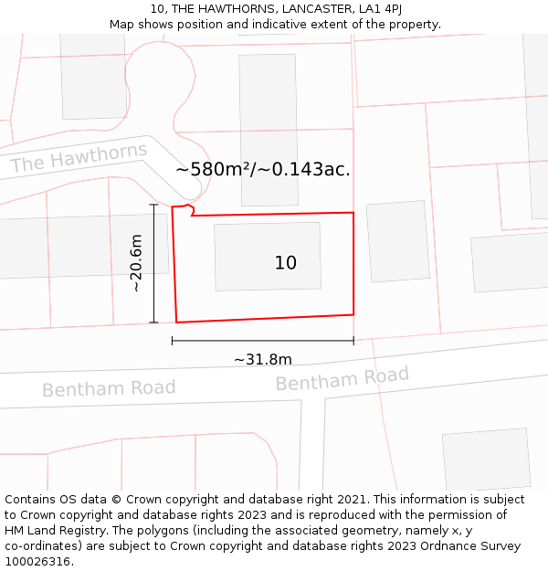 10, THE HAWTHORNS, LANCASTER, LA1 4PJ: Plot and title map