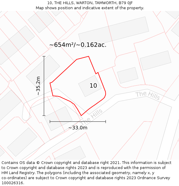 10, THE HILLS, WARTON, TAMWORTH, B79 0JF: Plot and title map