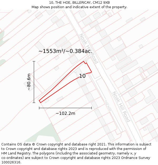 10, THE HOE, BILLERICAY, CM12 9XB: Plot and title map