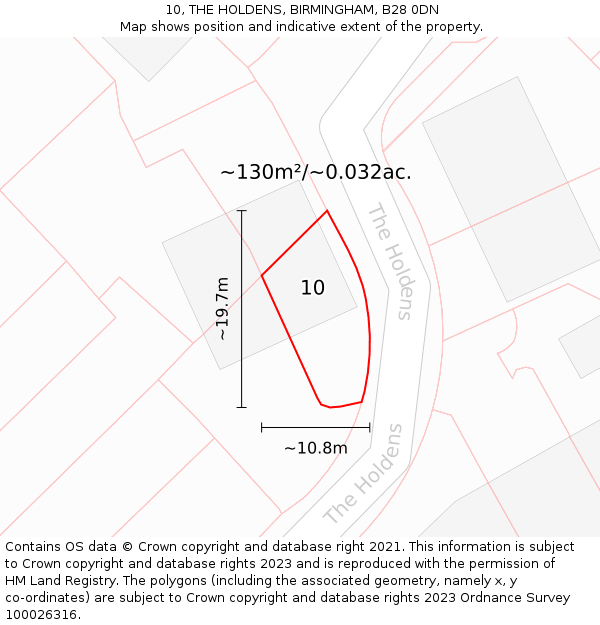 10, THE HOLDENS, BIRMINGHAM, B28 0DN: Plot and title map