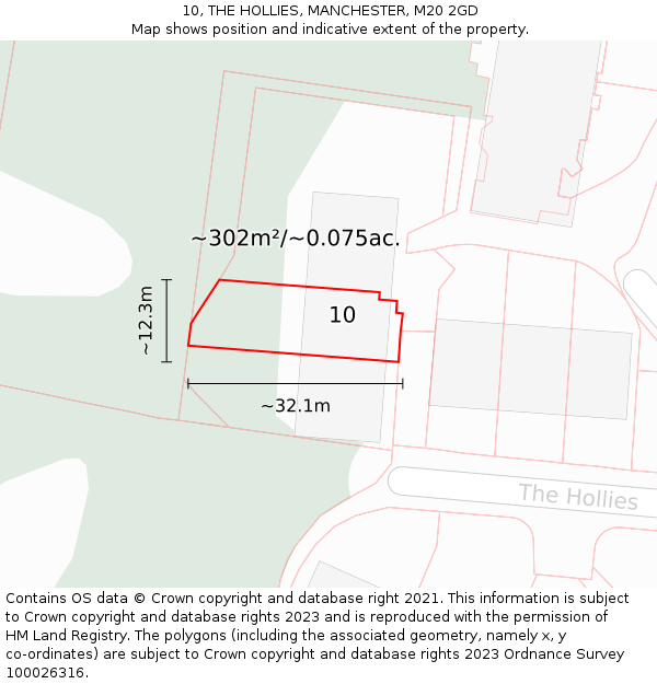10, THE HOLLIES, MANCHESTER, M20 2GD: Plot and title map