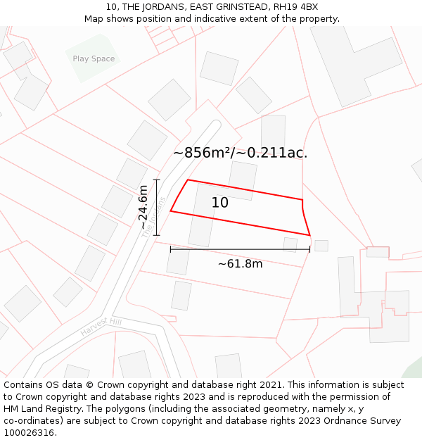 10, THE JORDANS, EAST GRINSTEAD, RH19 4BX: Plot and title map