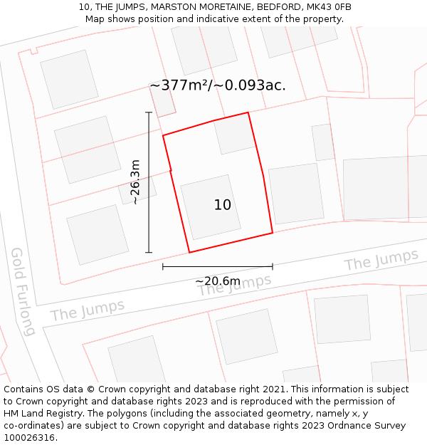 10, THE JUMPS, MARSTON MORETAINE, BEDFORD, MK43 0FB: Plot and title map