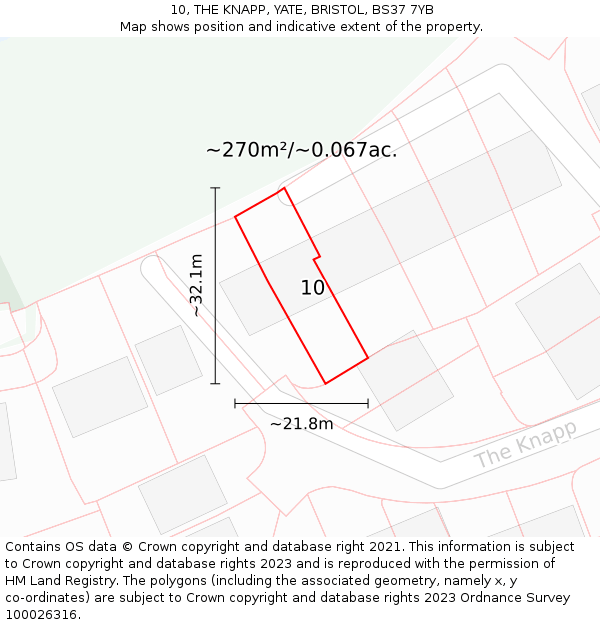 10, THE KNAPP, YATE, BRISTOL, BS37 7YB: Plot and title map
