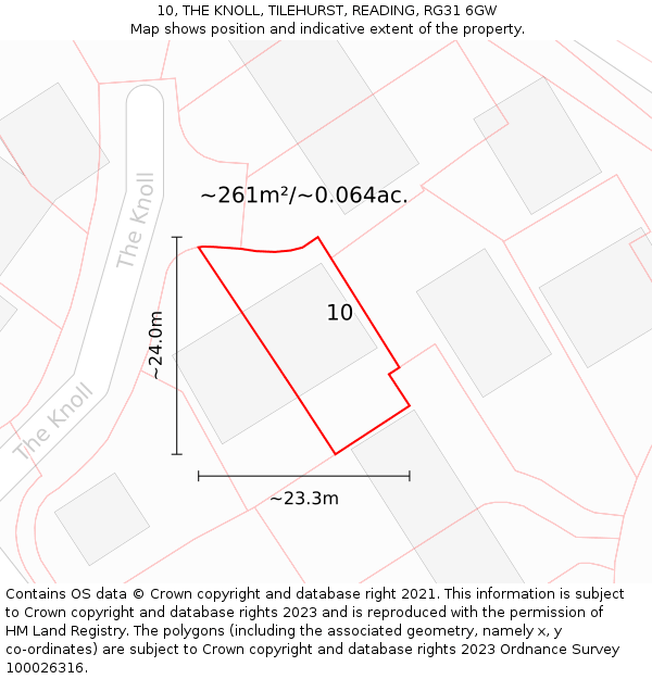 10, THE KNOLL, TILEHURST, READING, RG31 6GW: Plot and title map