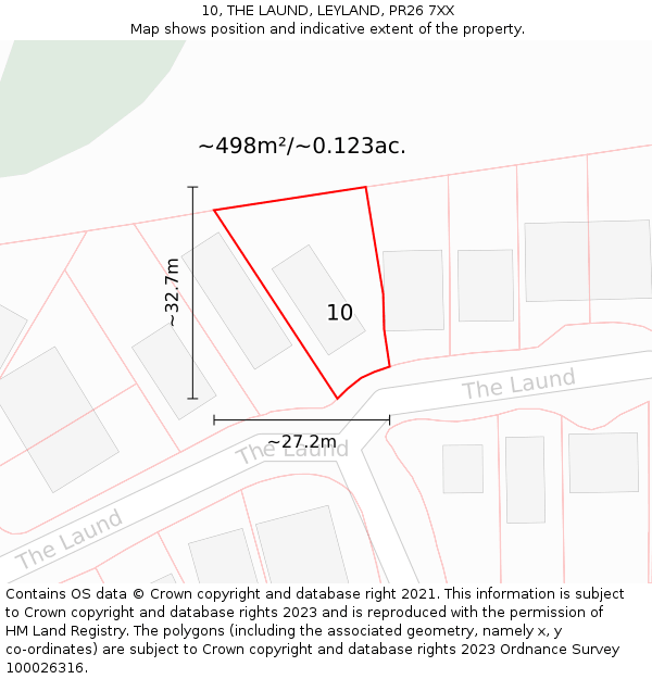 10, THE LAUND, LEYLAND, PR26 7XX: Plot and title map