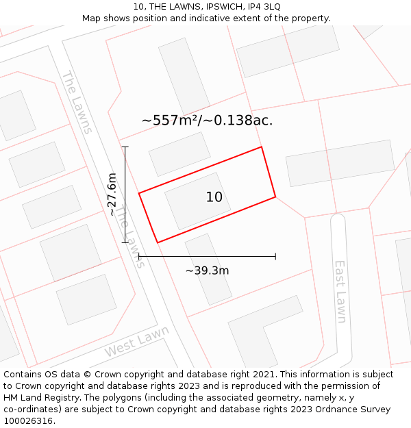 10, THE LAWNS, IPSWICH, IP4 3LQ: Plot and title map