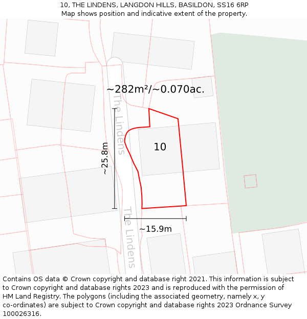10, THE LINDENS, LANGDON HILLS, BASILDON, SS16 6RP: Plot and title map