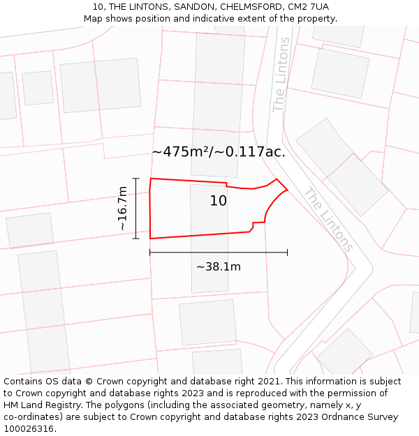 10, THE LINTONS, SANDON, CHELMSFORD, CM2 7UA: Plot and title map