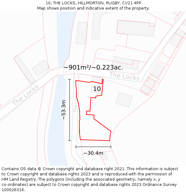 10, THE LOCKS, HILLMORTON, RUGBY, CV21 4PP: Plot and title map