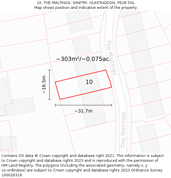10, THE MALTINGS, SAWTRY, HUNTINGDON, PE28 5GL: Plot and title map