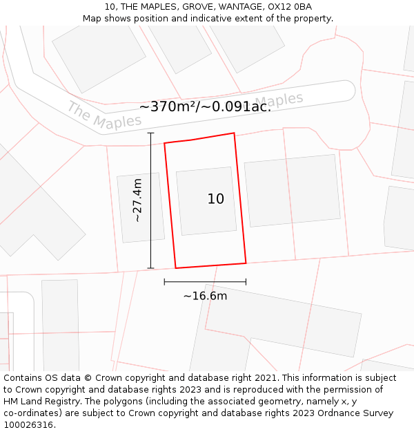 10, THE MAPLES, GROVE, WANTAGE, OX12 0BA: Plot and title map