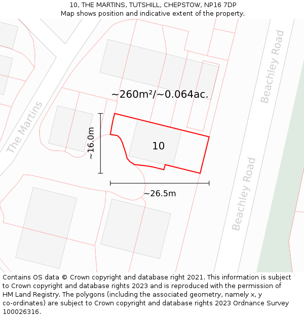 10, THE MARTINS, TUTSHILL, CHEPSTOW, NP16 7DP: Plot and title map