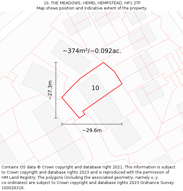 10, THE MEADOWS, HEMEL HEMPSTEAD, HP1 2TP: Plot and title map
