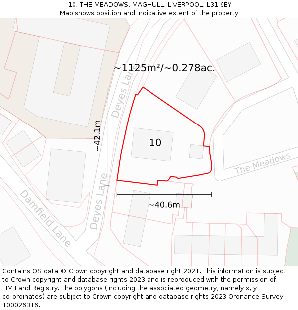 10, THE MEADOWS, MAGHULL, LIVERPOOL, L31 6EY: Plot and title map
