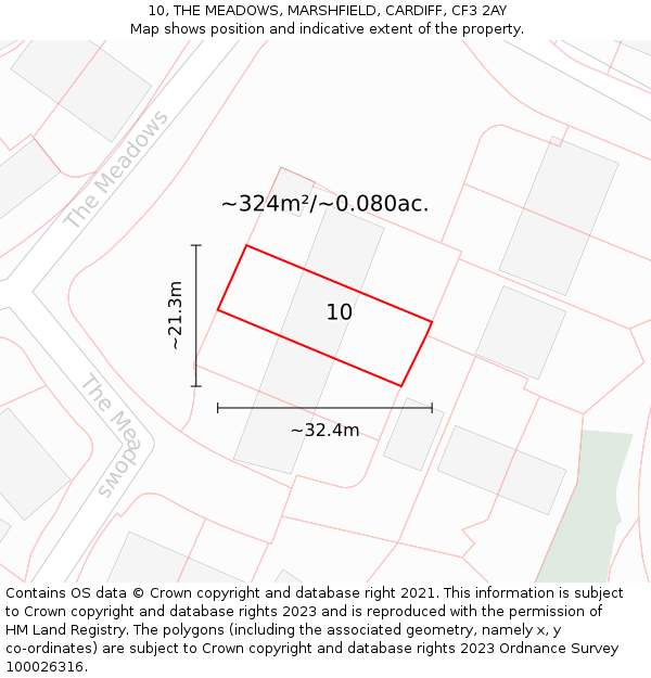 10, THE MEADOWS, MARSHFIELD, CARDIFF, CF3 2AY: Plot and title map