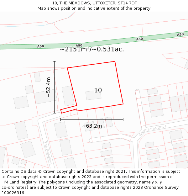 10, THE MEADOWS, UTTOXETER, ST14 7DF: Plot and title map