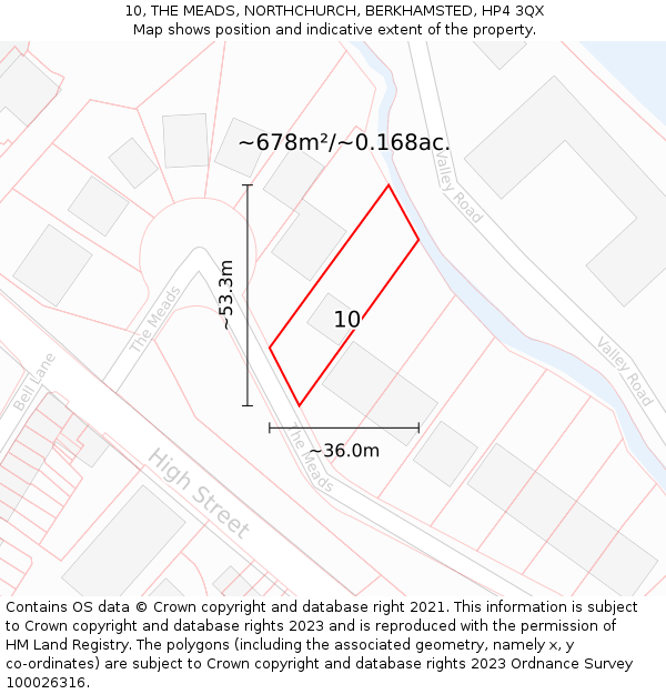 10, THE MEADS, NORTHCHURCH, BERKHAMSTED, HP4 3QX: Plot and title map