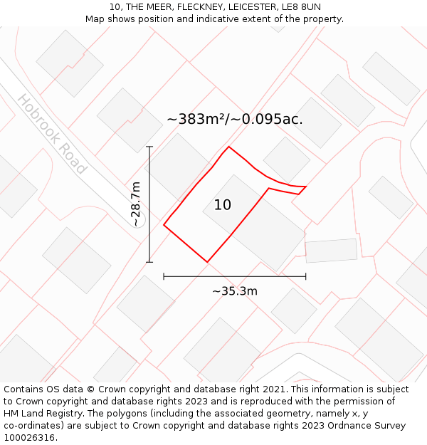 10, THE MEER, FLECKNEY, LEICESTER, LE8 8UN: Plot and title map