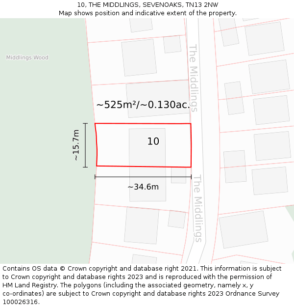 10, THE MIDDLINGS, SEVENOAKS, TN13 2NW: Plot and title map