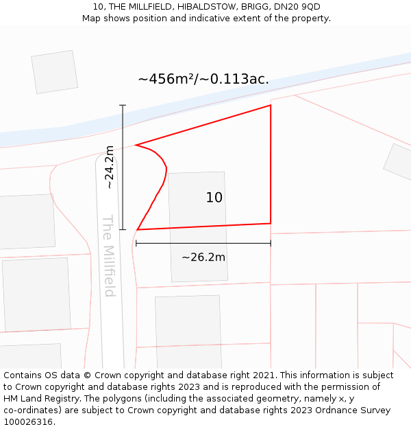 10, THE MILLFIELD, HIBALDSTOW, BRIGG, DN20 9QD: Plot and title map