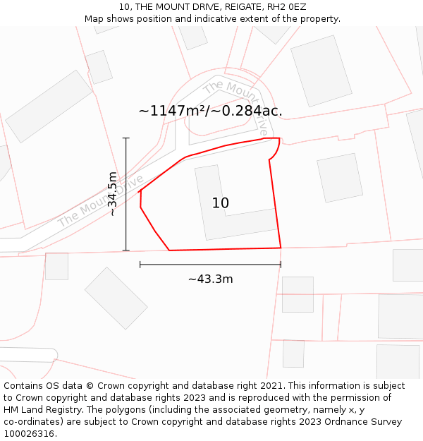 10, THE MOUNT DRIVE, REIGATE, RH2 0EZ: Plot and title map