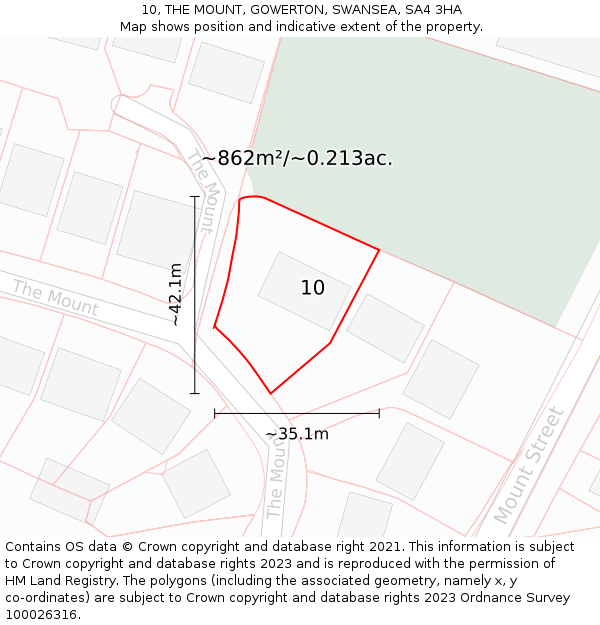 10, THE MOUNT, GOWERTON, SWANSEA, SA4 3HA: Plot and title map