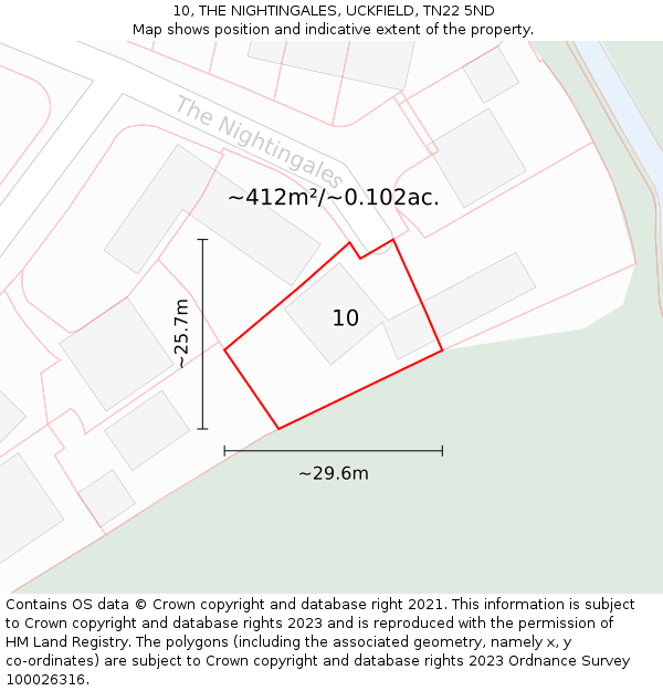 10, THE NIGHTINGALES, UCKFIELD, TN22 5ND: Plot and title map
