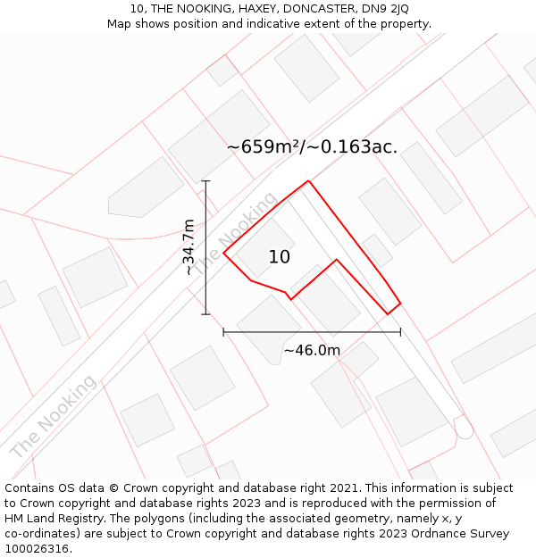 10, THE NOOKING, HAXEY, DONCASTER, DN9 2JQ: Plot and title map