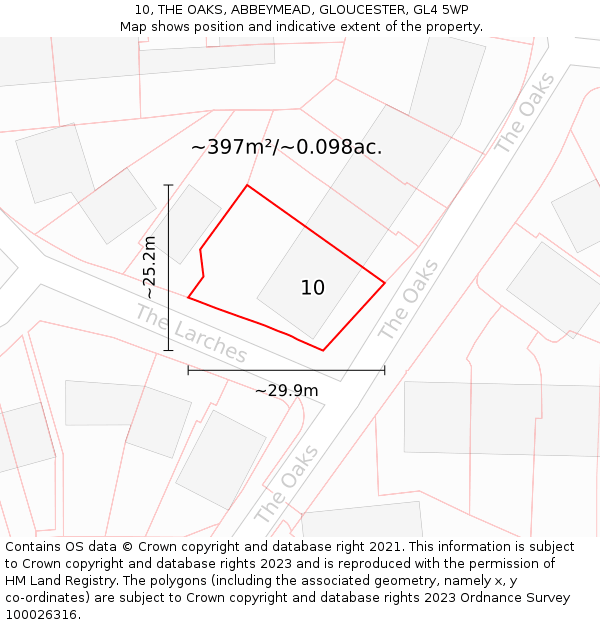 10, THE OAKS, ABBEYMEAD, GLOUCESTER, GL4 5WP: Plot and title map