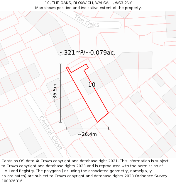 10, THE OAKS, BLOXWICH, WALSALL, WS3 2NY: Plot and title map
