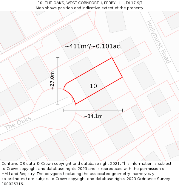 10, THE OAKS, WEST CORNFORTH, FERRYHILL, DL17 9JT: Plot and title map