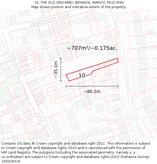 10, THE OLD ORCHARD, BENWICK, MARCH, PE15 0NN: Plot and title map