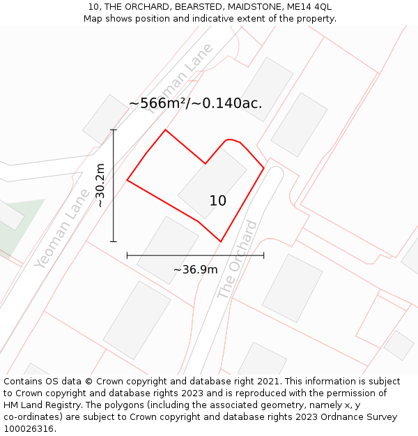 10, THE ORCHARD, BEARSTED, MAIDSTONE, ME14 4QL: Plot and title map
