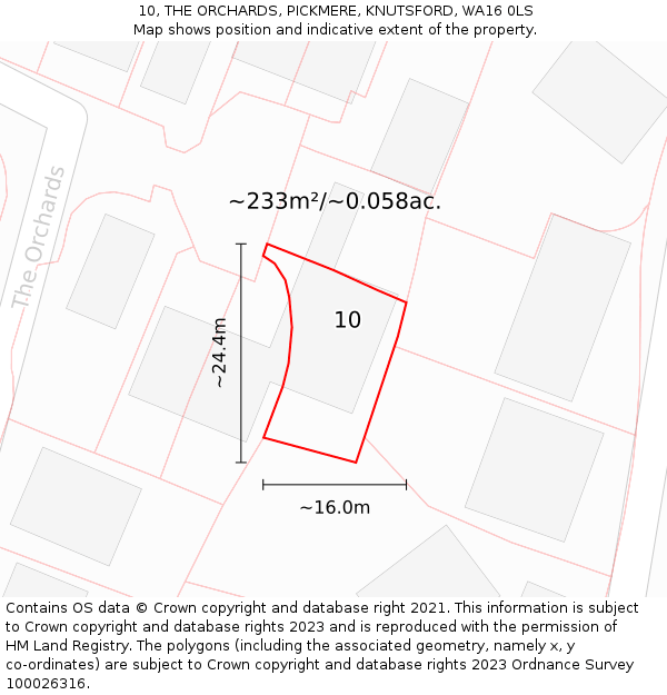 10, THE ORCHARDS, PICKMERE, KNUTSFORD, WA16 0LS: Plot and title map