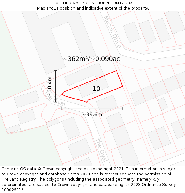 10, THE OVAL, SCUNTHORPE, DN17 2RX: Plot and title map
