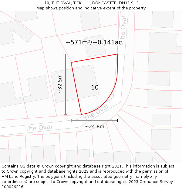 10, THE OVAL, TICKHILL, DONCASTER, DN11 9HF: Plot and title map