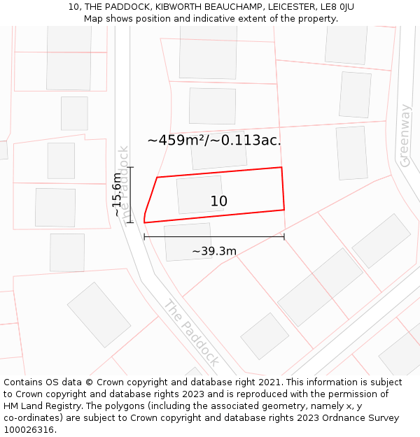 10, THE PADDOCK, KIBWORTH BEAUCHAMP, LEICESTER, LE8 0JU: Plot and title map