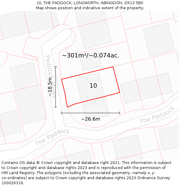 10, THE PADDOCK, LONGWORTH, ABINGDON, OX13 5BX: Plot and title map