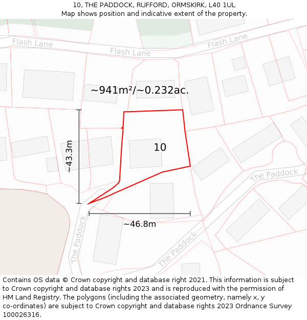 10, THE PADDOCK, RUFFORD, ORMSKIRK, L40 1UL: Plot and title map