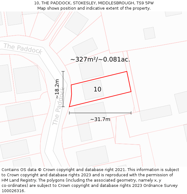 10, THE PADDOCK, STOKESLEY, MIDDLESBROUGH, TS9 5PW: Plot and title map