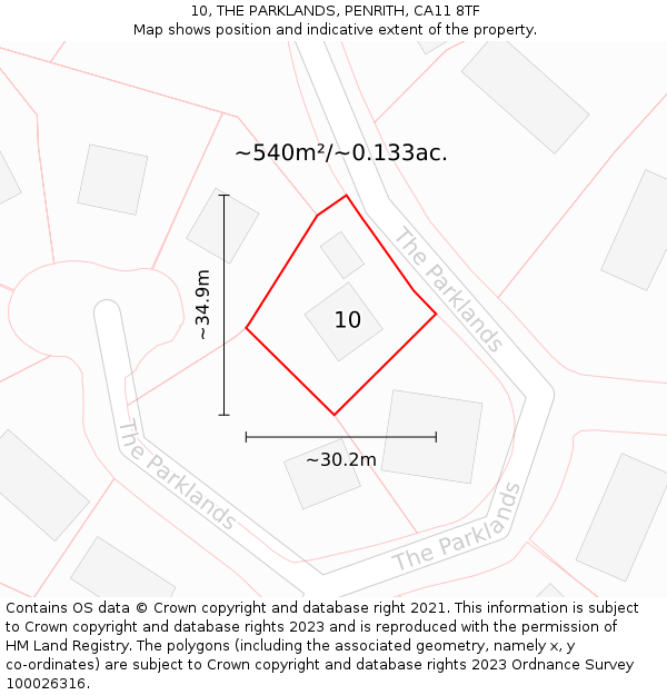 10, THE PARKLANDS, PENRITH, CA11 8TF: Plot and title map