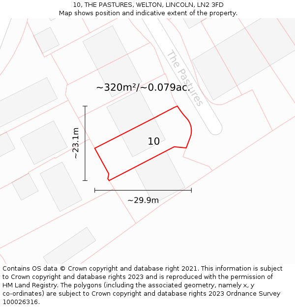 10, THE PASTURES, WELTON, LINCOLN, LN2 3FD: Plot and title map