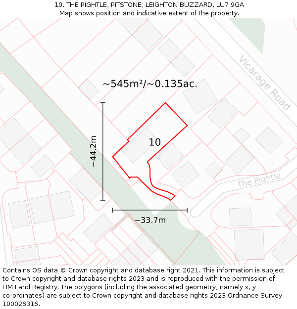 10, THE PIGHTLE, PITSTONE, LEIGHTON BUZZARD, LU7 9GA: Plot and title map