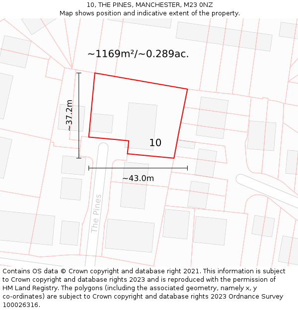 10, THE PINES, MANCHESTER, M23 0NZ: Plot and title map