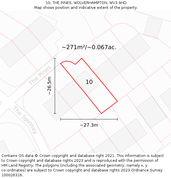 10, THE PINES, WOLVERHAMPTON, WV3 9HD: Plot and title map