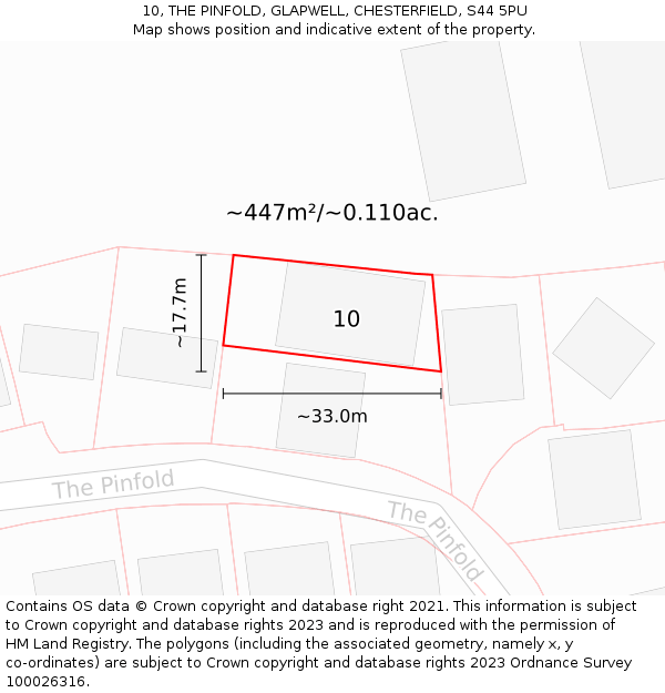 10, THE PINFOLD, GLAPWELL, CHESTERFIELD, S44 5PU: Plot and title map