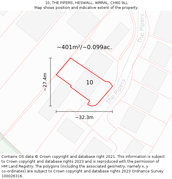 10, THE PIPERS, HESWALL, WIRRAL, CH60 9LL: Plot and title map